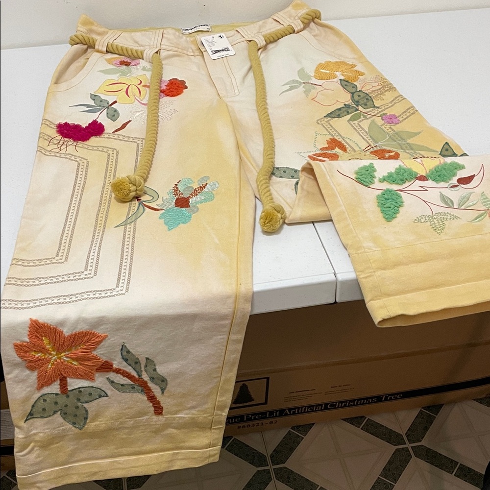 We The Free Embroidered Jeans - Cream with Multicolor Accents